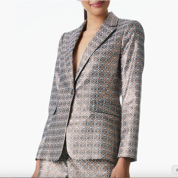 Alice + Olivia Macey Metallic Satin Jacquard Blazer NWT Size 4 - Picture 1 of 10